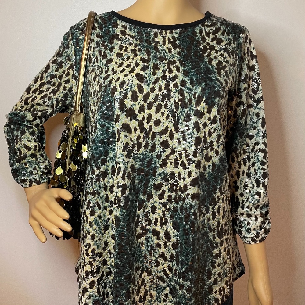 Vintage sequined animal print 3/4 sleeve tunic! - Picture 1 of 9